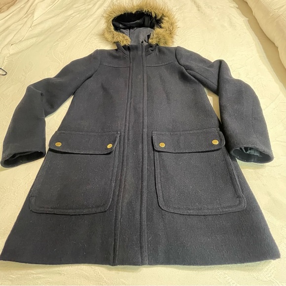 J Crew Mercantile Vail Parka Hooded Faux Fur Wool Coat Women's Size‎ 0 - Picture 14 of 16